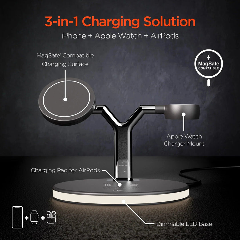 HyperGear - Wireless Charging Stand 3 In 1 - Black