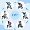 Qaba Convertible 4-in-1 Toddler Tricycle with Parent Handle for Kids 1-5 Years Outdoor Play Blue