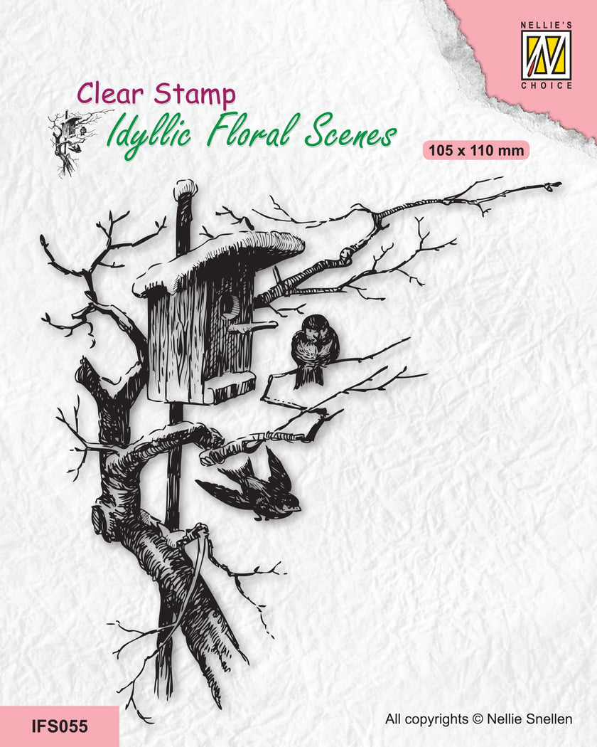 Nellie's Choice Clear Stamp Idyllic Floral Scene - Nesting Box With Birds
