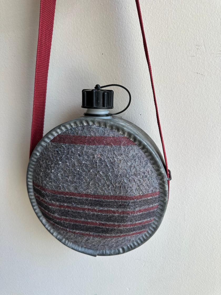 Vintage Wool-Wrapped Camping Canteen with Adjustable Strap