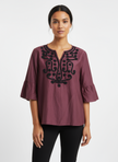 RSVP by Talbots Embroidered Wine Blouse | Size Large