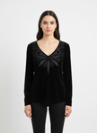 Vintage Black Velvet Butterfly Blouse | Size Large
