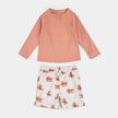 Ribbed Long-Sleeve Fiery Coral & Octopus Rashguard Set | Petit Lem