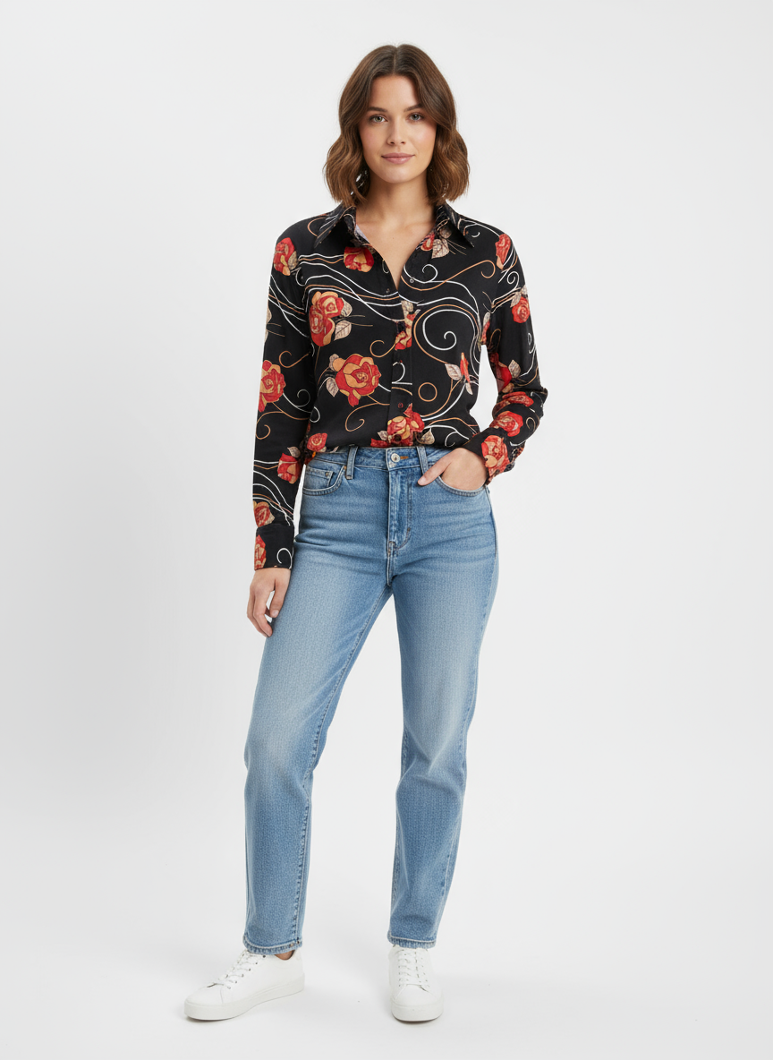 Vintage Guinessa Black Rose Button-Up – Size Small