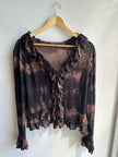 Y2K Sheer Ruffle Mesh Blouse – Animal Print | Size Large