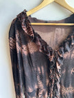Y2K Sheer Ruffle Mesh Blouse – Animal Print | Size Large