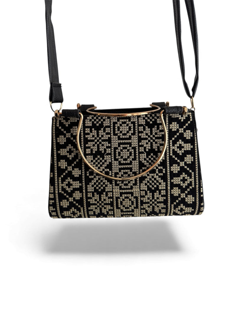 Small Tatreez Purse – Golden Handle with Optional Shoulder Strap