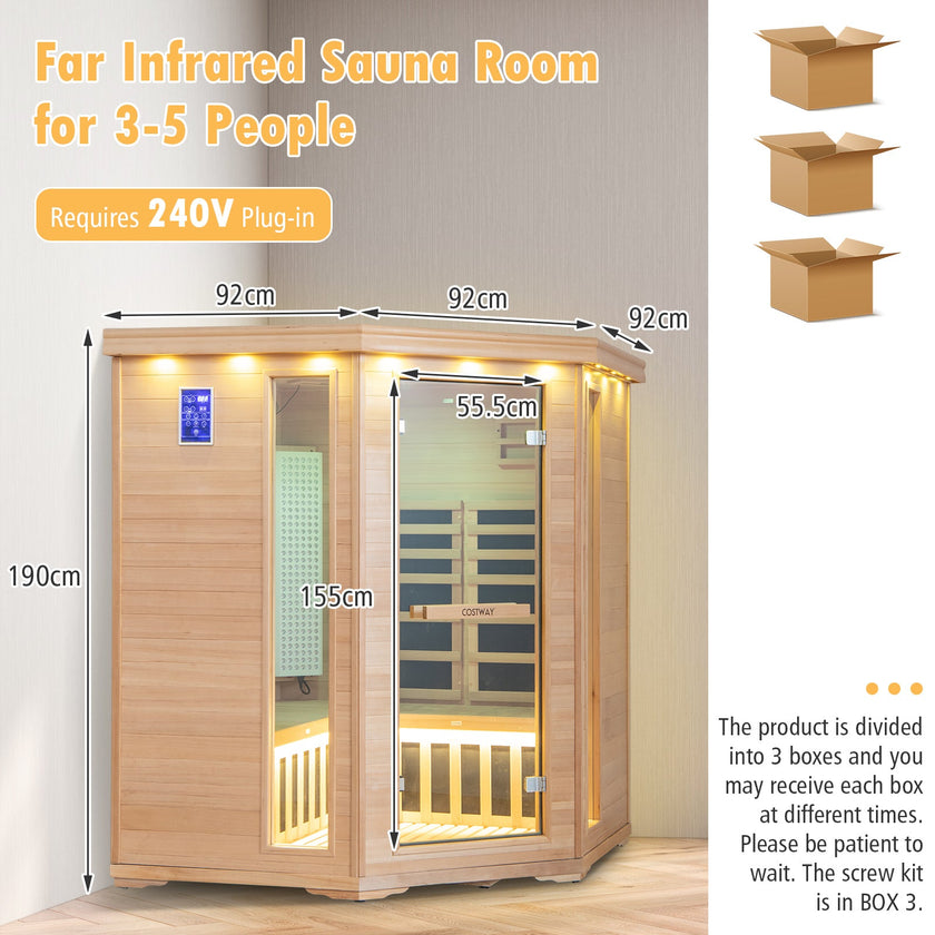 Costway- Premium Corner 3D Full Spectrum Sauna With Red Light Therapy/ Far Infrared-App Controlled, Fully Loaded-Low EMF, JV11522US