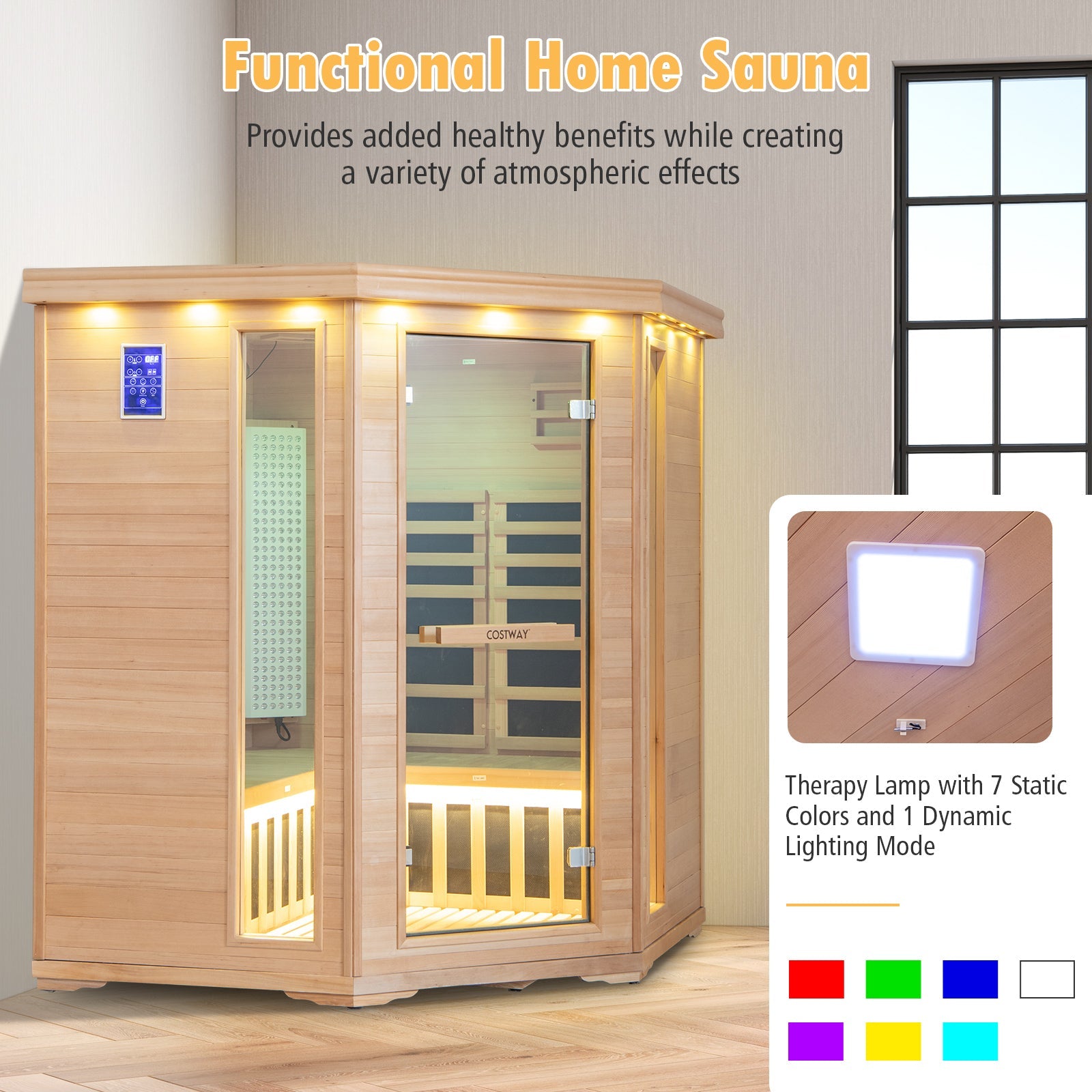 Costway- Premium Corner 3D Full Spectrum Sauna With Red Light Therapy/ Far Infrared-App Controlled, Fully Loaded-Low EMF, JV11522US