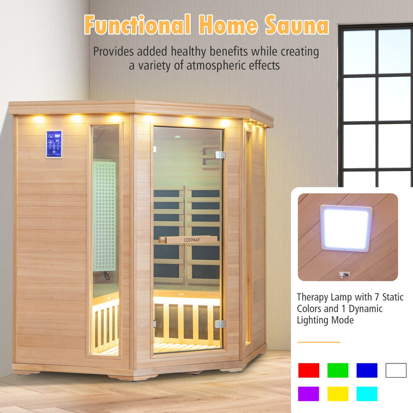 Costway- Premium Corner 3D Full Spectrum Sauna With Red Light Therapy/ Far Infrared-App Controlled, Fully Loaded-Low EMF, JV11522US