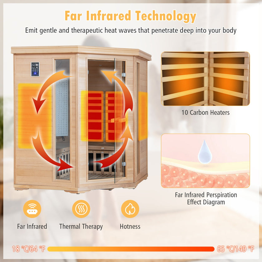 Costway- Premium Corner 3D Full Spectrum Sauna With Red Light Therapy/ Far Infrared-App Controlled, Fully Loaded-Low EMF, JV11522US