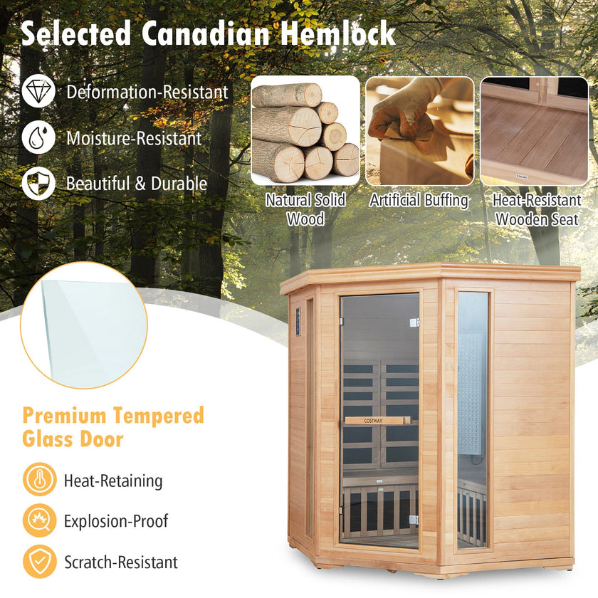 Costway- Premium Corner 3D Full Spectrum Sauna With Red Light Therapy/ Far Infrared-App Controlled, Fully Loaded-Low EMF, JV11522US