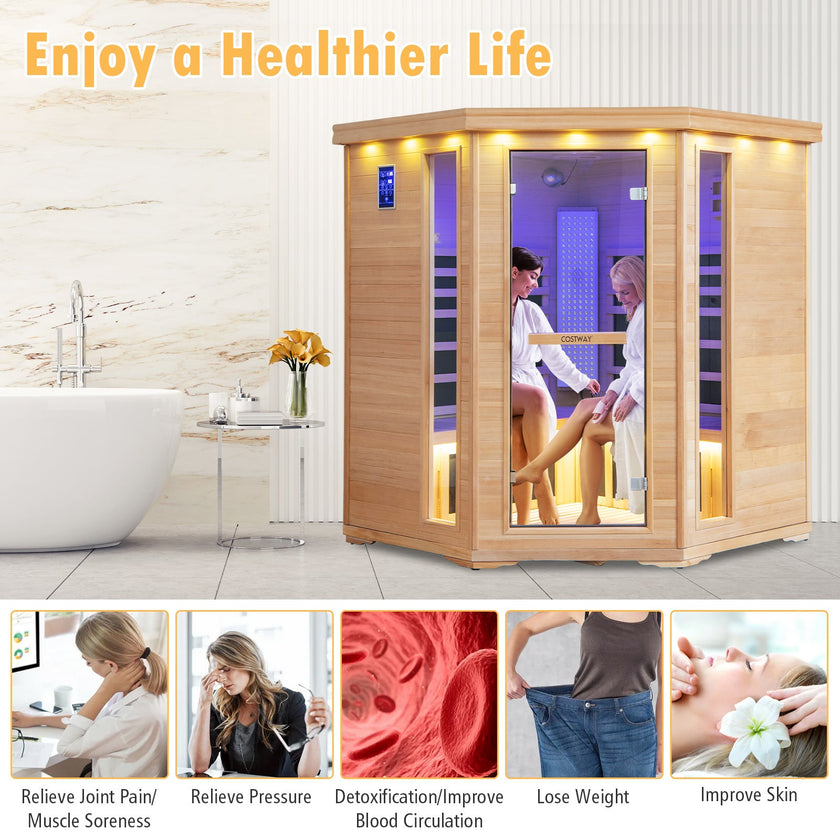 Costway- Premium Corner 3D Full Spectrum Sauna With Red Light Therapy/ Far Infrared-App Controlled, Fully Loaded-Low EMF, JV11522US