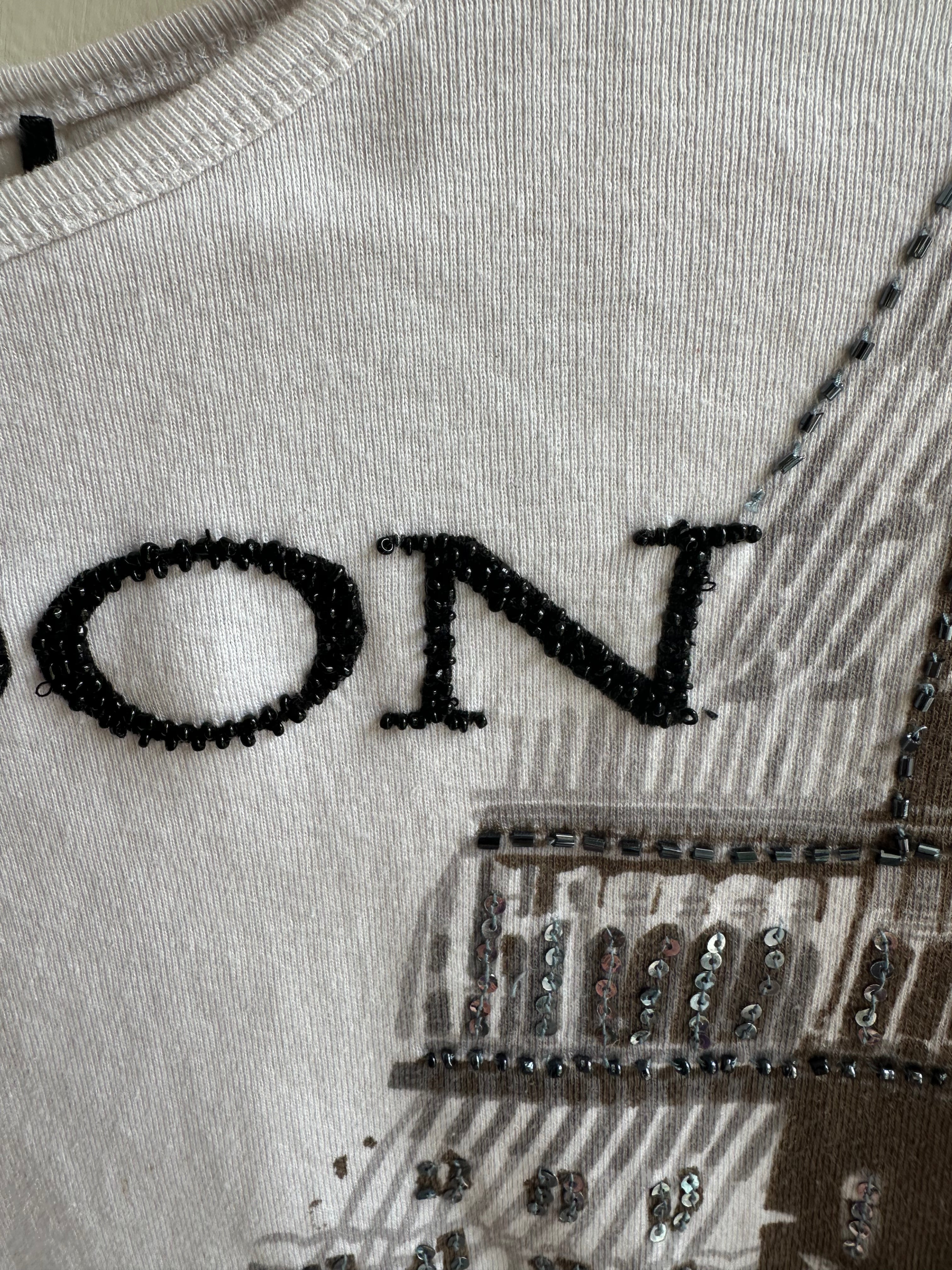 Y2K London Graphic Tee with Rhinestone Detail | Size Medium