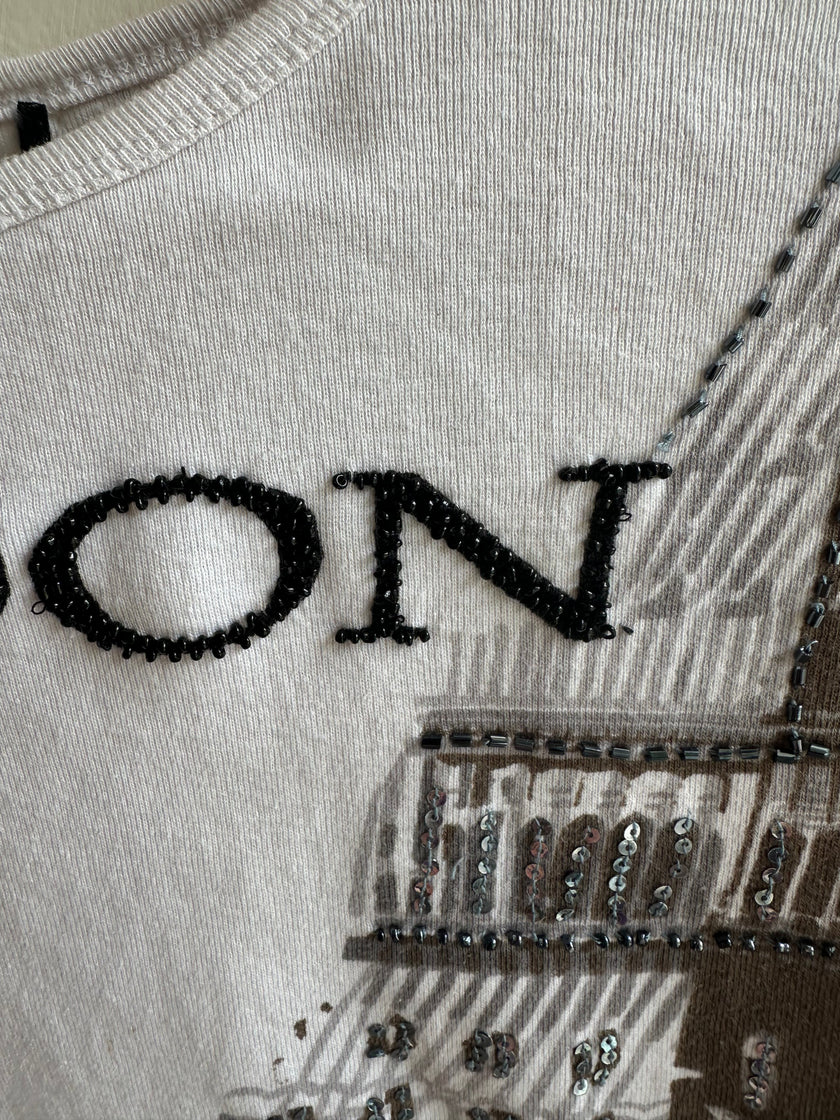 Y2K London Graphic Tee with Rhinestone Detail | Size Medium