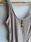 Vintage Textured Button-Front One-Piece Swimsuit – Size Large