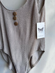 Vintage Textured Button-Front One-Piece Swimsuit – Size Large