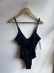 Black Ribbed Tie-Back One-Piece – Size Medium