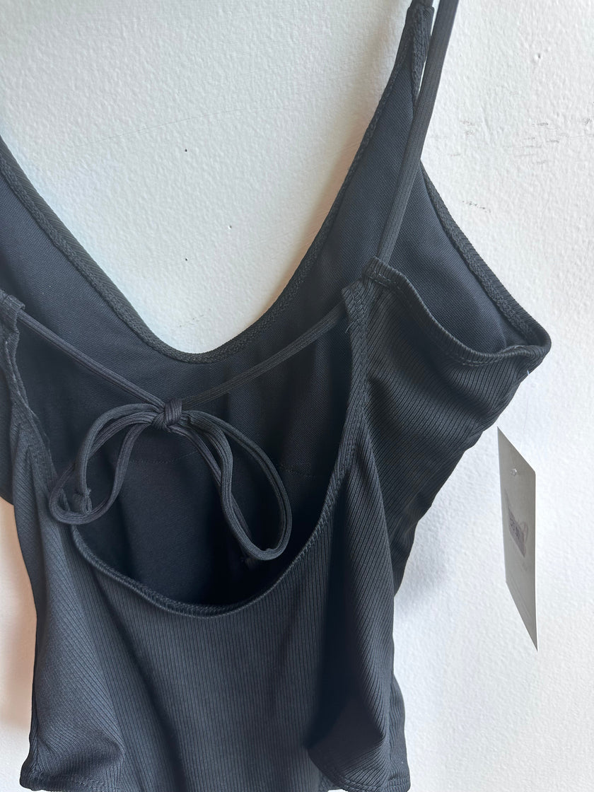 Black Ribbed Tie-Back One-Piece – Size Medium