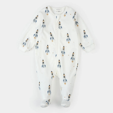 Rocket Print on Off White Footed Sleeper | Petit Lem