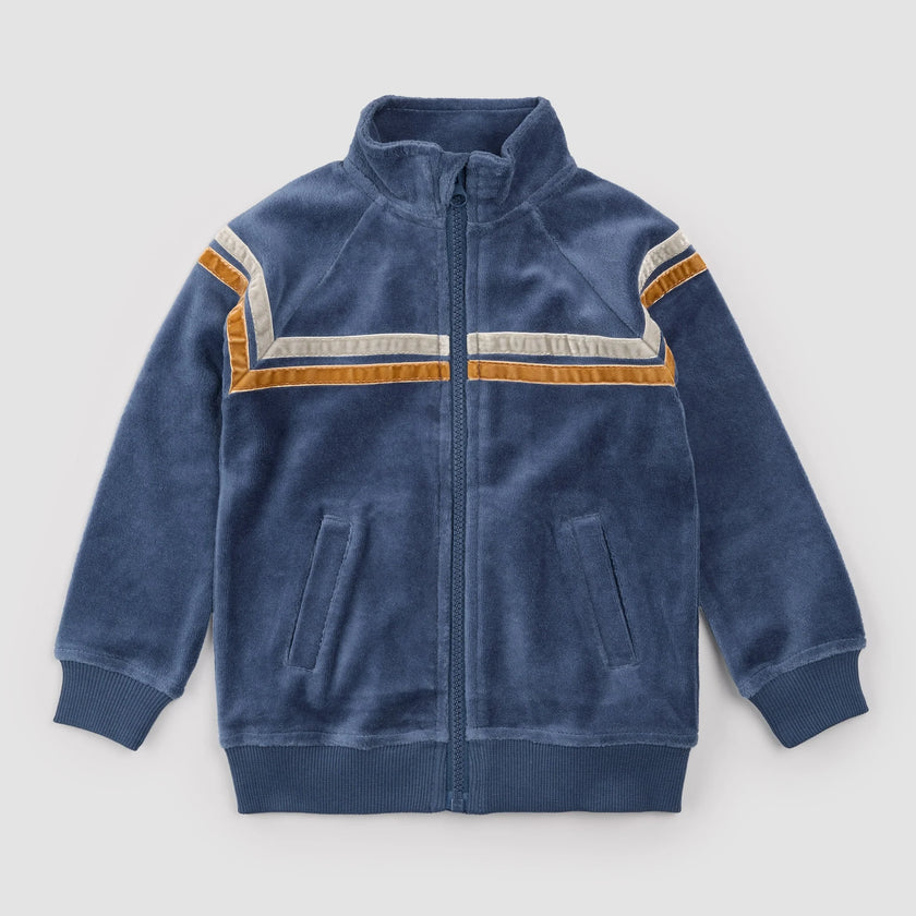 Retro Stripe Track Jacket | Blue Velour | Miles the Label