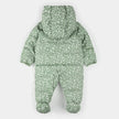 Hooded Baby Snowsuit | Floral Print on Sage Green | Petit Lem