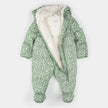 Hooded Baby Snowsuit | Floral Print on Sage Green | Petit Lem