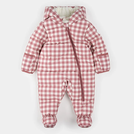 Hooded Baby Snowsuit | Plum Gingham | Petit Lem