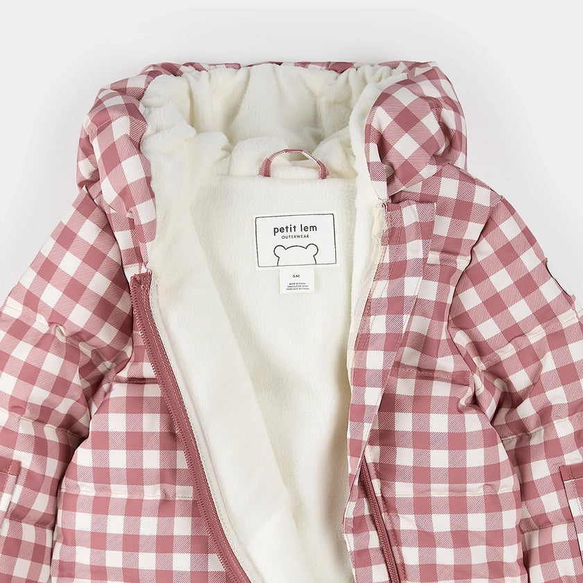 Hooded Baby Snowsuit | Plum Gingham | Petit Lem