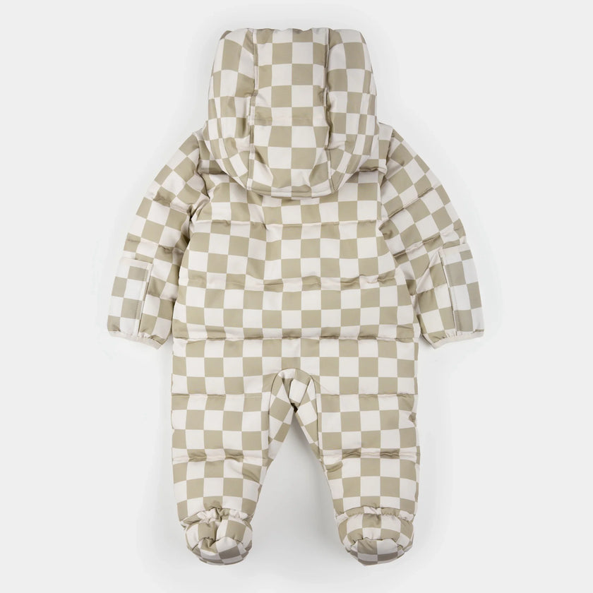 Hooded Baby Snowsuit | Crème Checkerboard | Petit Lem