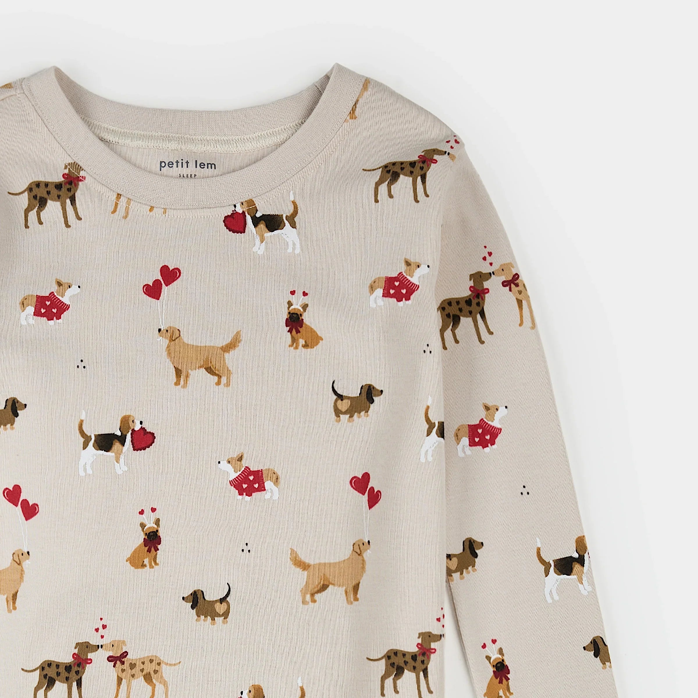 Puppy Love Print on Beige PJ Set | Petit Lem