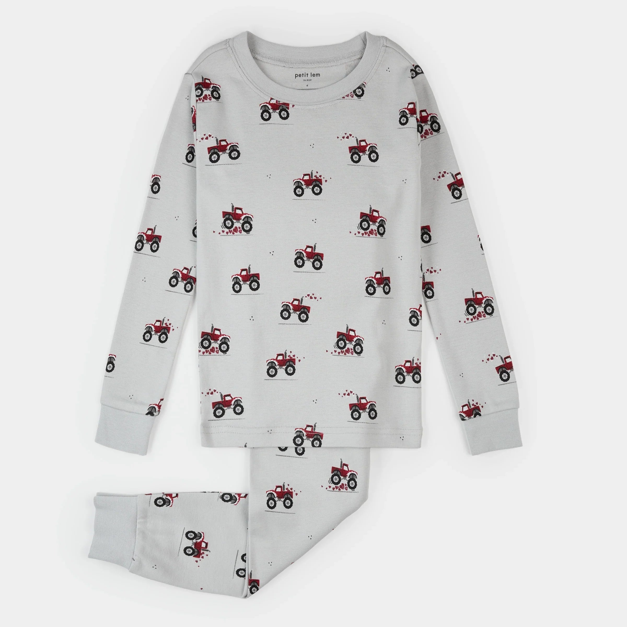 Monster Truck Love Print on Lunar Rock PJ Set | Petit Lem