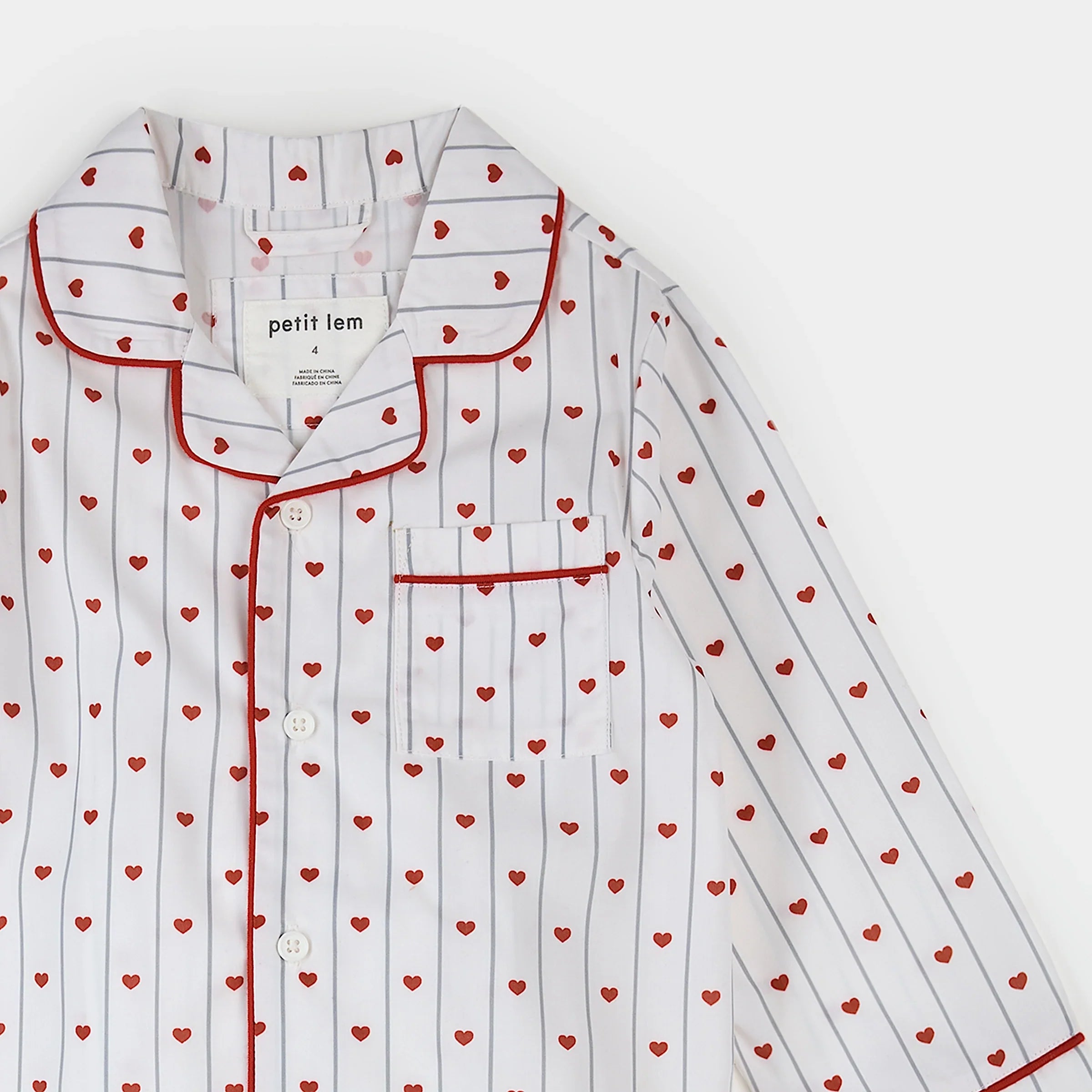 Heart Stripe on Poplin PJ Set | Petit Lem