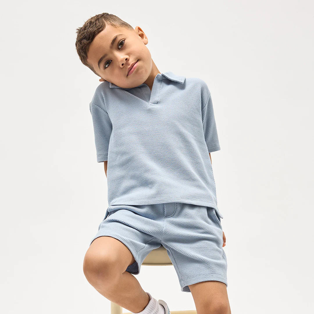 Baby Polo Shirt + Short Set | Powdered Blue | Miles the Label