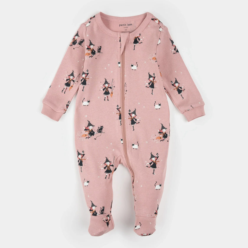 Witch Glow in the Dark Print on Pink Sleeper | Petit Lem