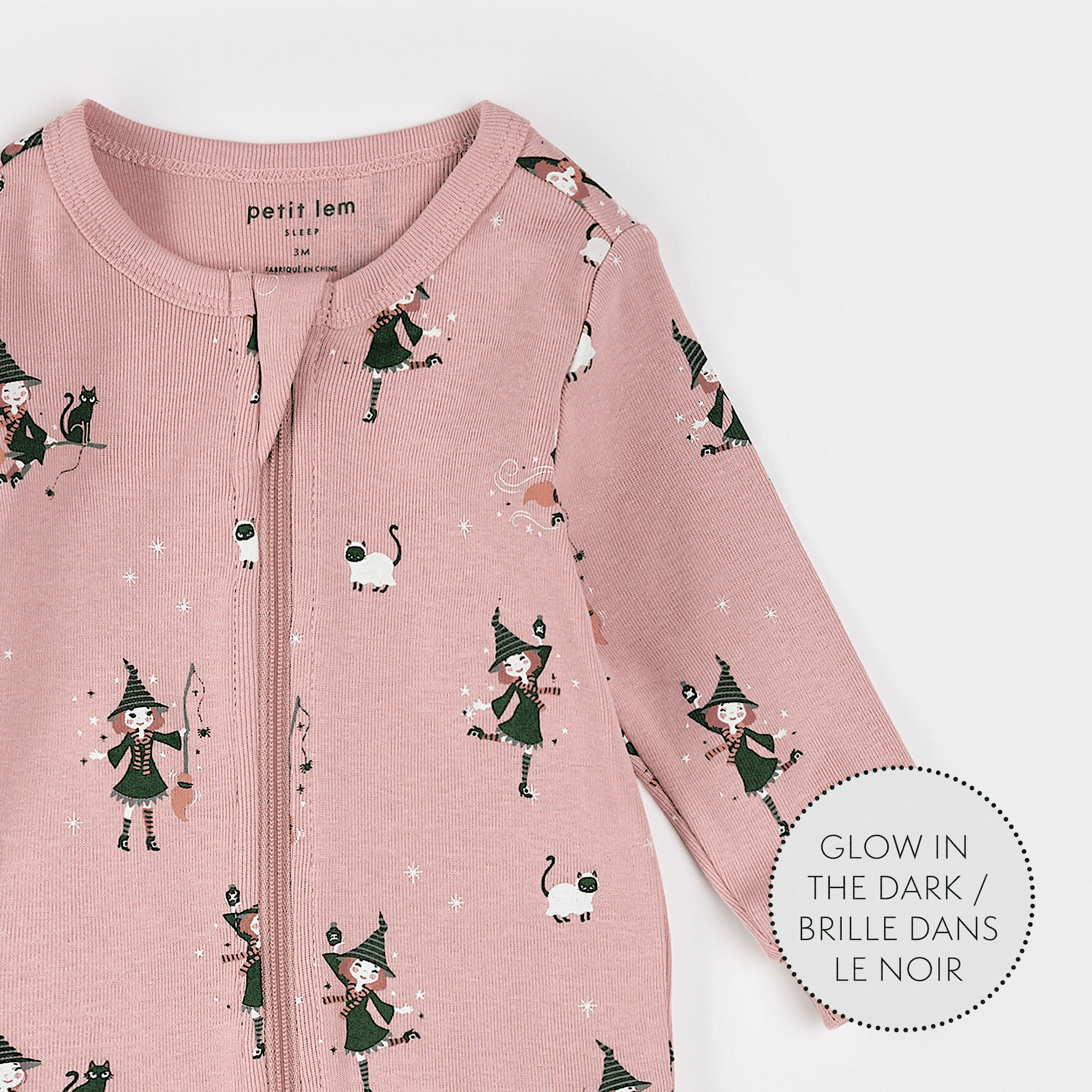 Witch Glow in the Dark Print on Pink Sleeper | Petit Lem