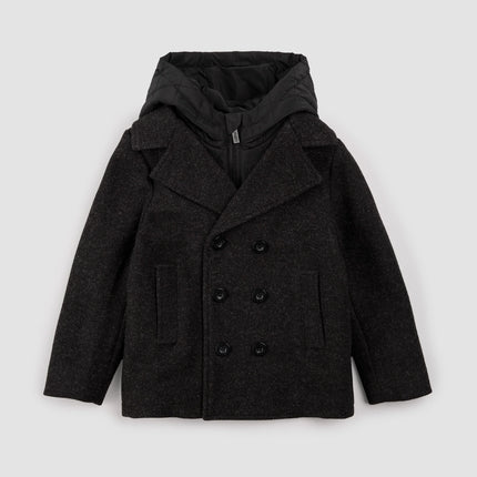 Hooded Woven Pea Coat | Dark Heather Grey | Miles the Label