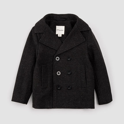 Hooded Woven Pea Coat | Dark Heather Grey | Miles the Label