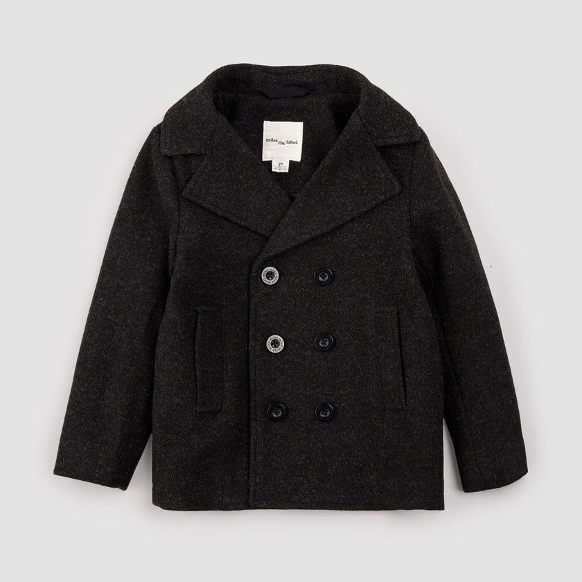 Hooded Woven Pea Coat | Dark Heather Grey | Miles the Label