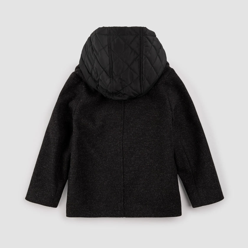 Hooded Woven Pea Coat | Dark Heather Grey | Miles the Label