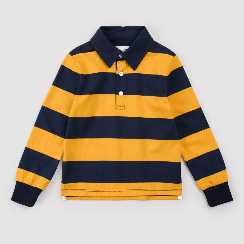 Blue and Spruce Yellow Striped Rugby Polo | Miles the Label