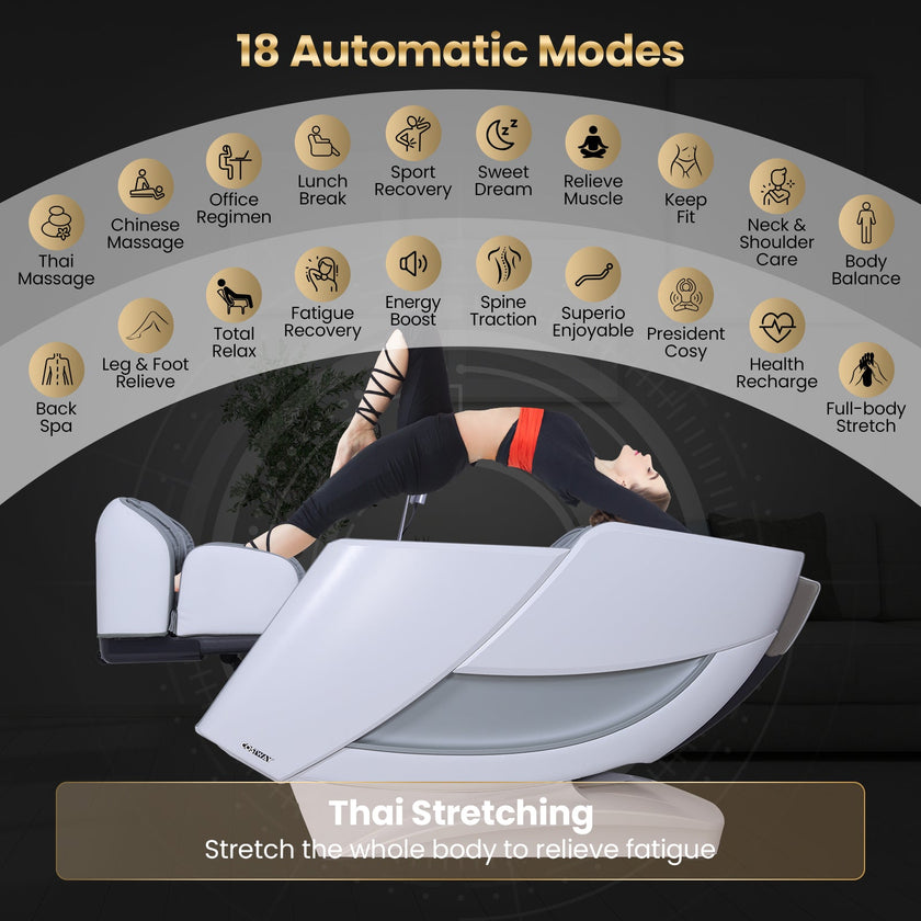 Costway-4D Flexible Track Massage Chair, Full Body Zero Gravity Massage Chair w/ Airbags, Waist Heater, Foot Rollers, Voice Control, Memory Function, Electric Calf Frame, Auto Body Scan, Wireless Charging Station, Thai Stretching- JL10042WL