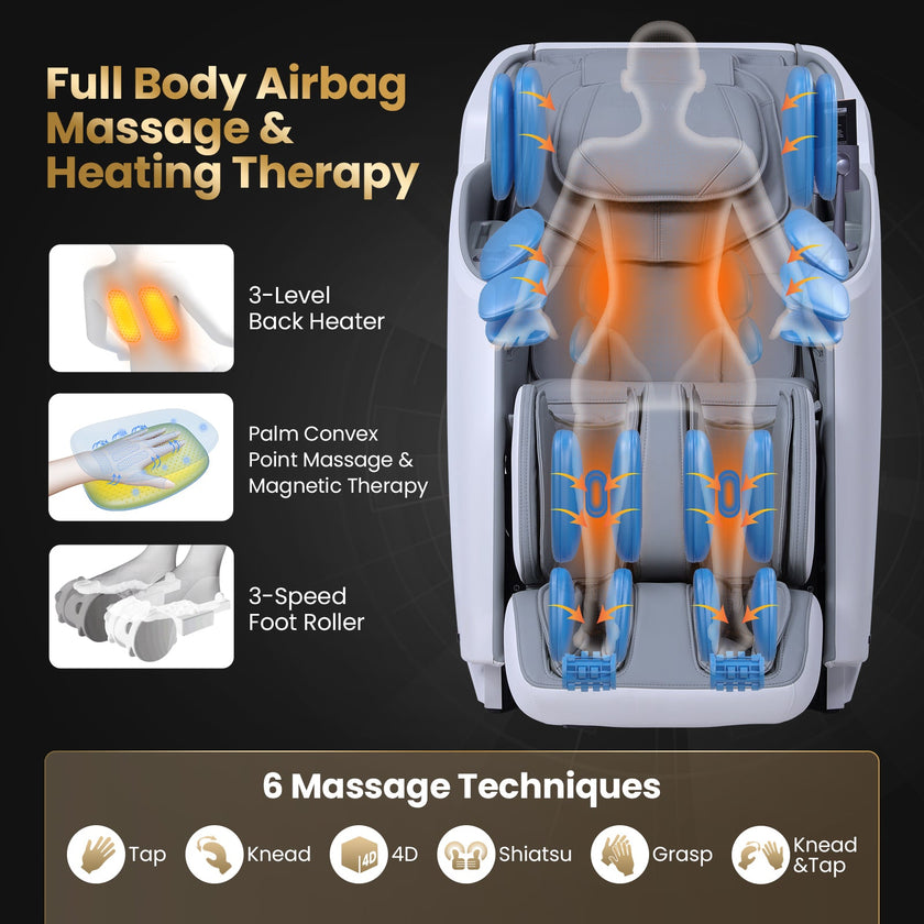 Costway-4D Flexible Track Massage Chair, Full Body Zero Gravity Massage Chair w/ Airbags, Waist Heater, Foot Rollers, Voice Control, Memory Function, Electric Calf Frame, Auto Body Scan, Wireless Charging Station, Thai Stretching- JL10042WL