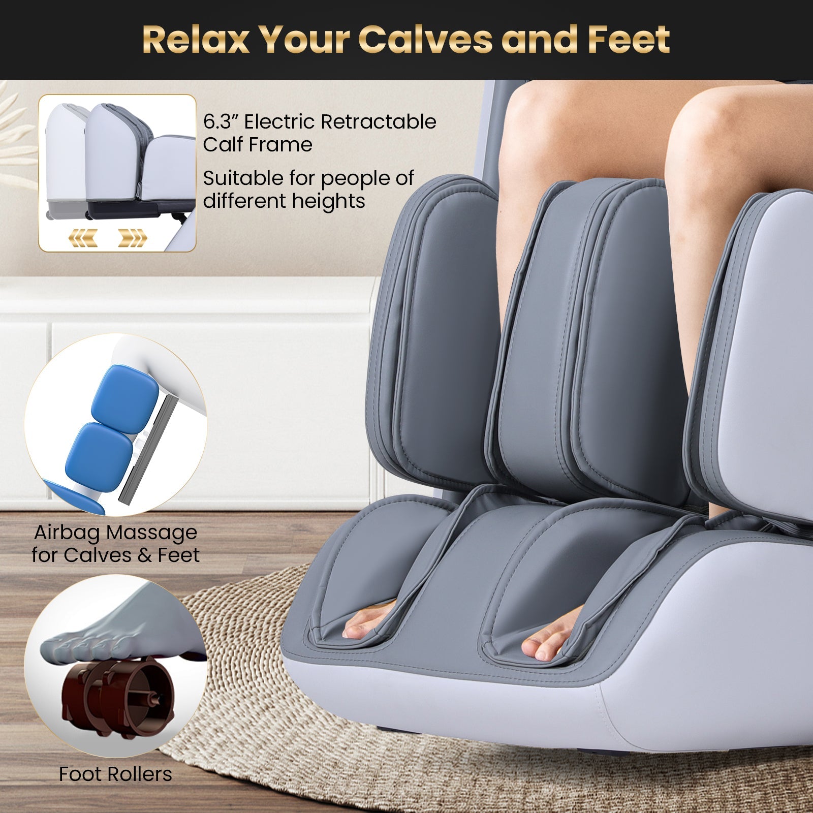 Costway-4D Flexible Track Massage Chair, Full Body Zero Gravity Massage Chair w/ Airbags, Waist Heater, Foot Rollers, Voice Control, Memory Function, Electric Calf Frame, Auto Body Scan, Wireless Charging Station, Thai Stretching- JL10042WL