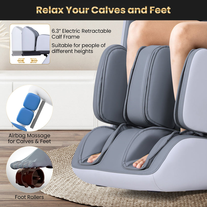 Costway-4D Flexible Track Massage Chair, Full Body Zero Gravity Massage Chair w/ Airbags, Waist Heater, Foot Rollers, Voice Control, Memory Function, Electric Calf Frame, Auto Body Scan, Wireless Charging Station, Thai Stretching- JL10042WL
