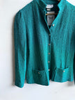 Vintage Leslie Fay Teal Bouclé Button-Up Jacket – Size Medium