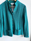 Vintage Leslie Fay Teal Bouclé Button-Up Jacket – Size Medium