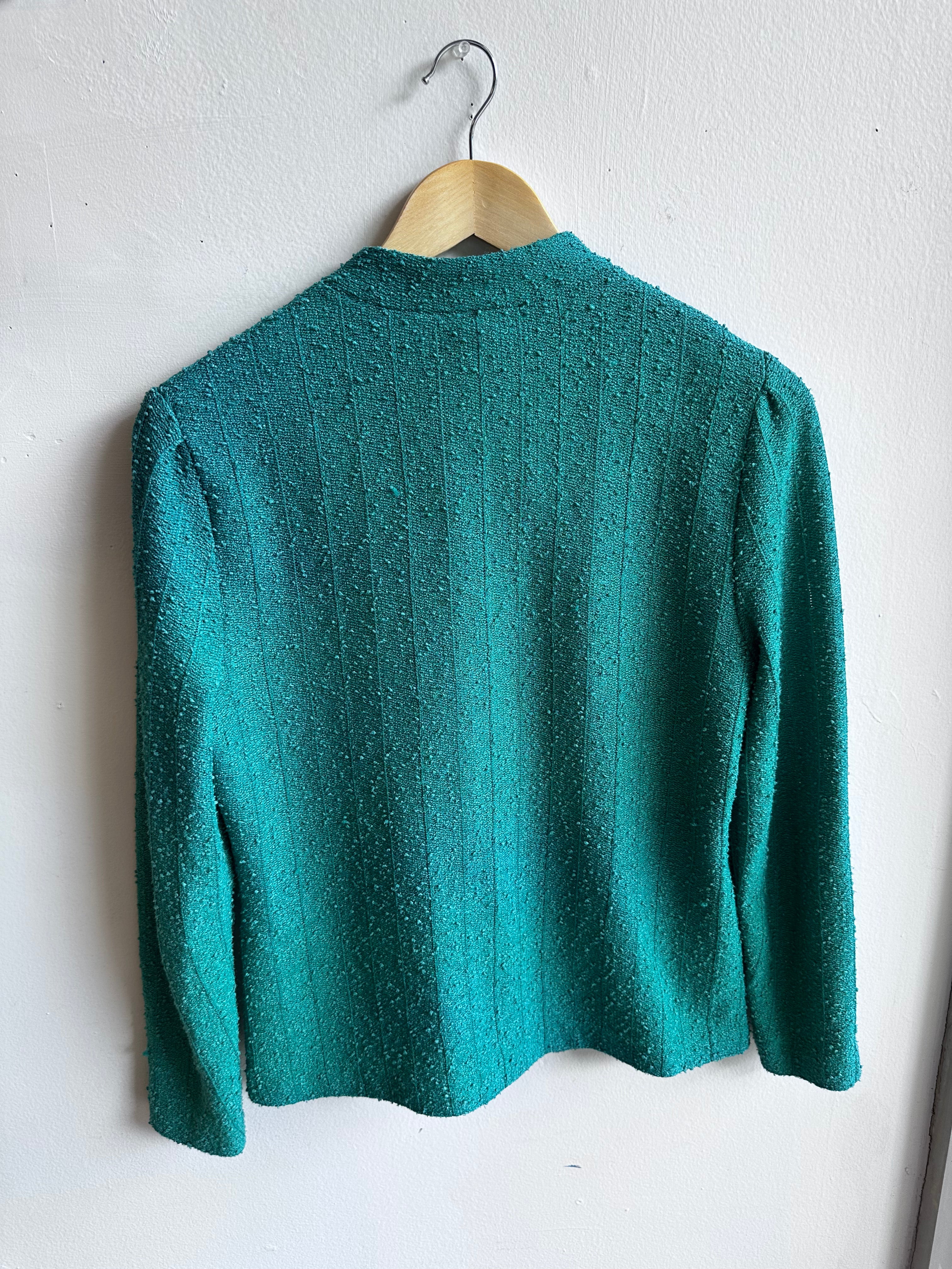 Vintage Leslie Fay Teal Bouclé Button-Up Jacket – Size Medium