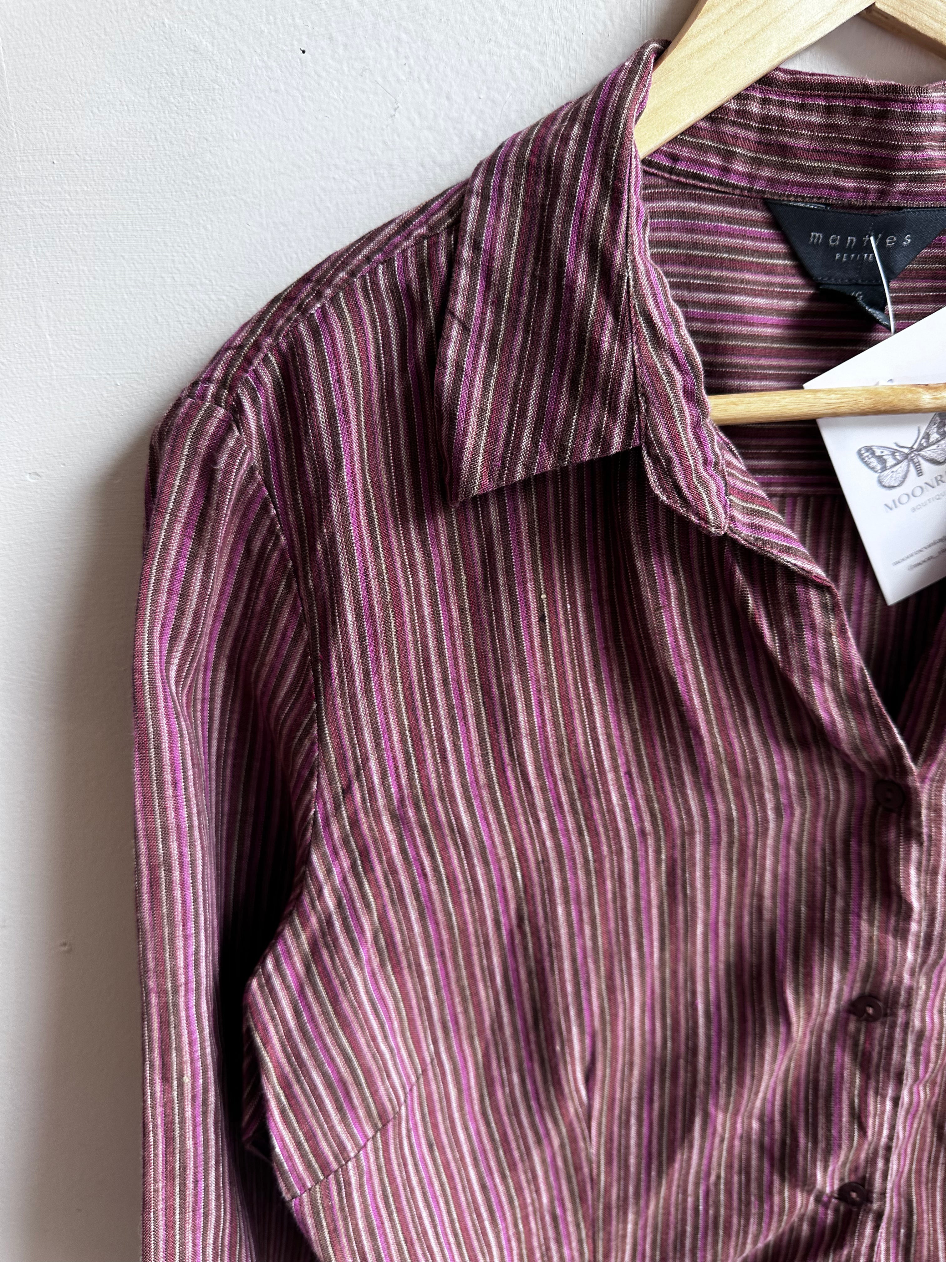 Vintage Mantles 100% Linen Striped Button-Up – Size Large