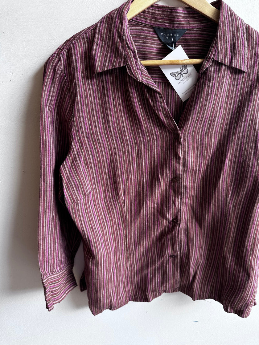 Vintage Mantles 100% Linen Striped Button-Up – Size Large